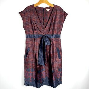 Max & Co Dark Navy/Burgundy Robe Dress 100% Silk Size 8